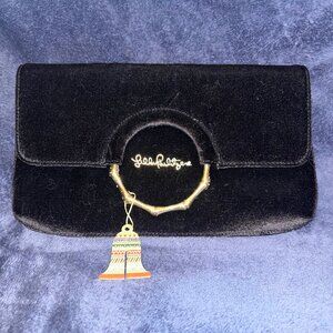 Lily Pulitzer Black Velvet Evening Clutch with Gold Clasp